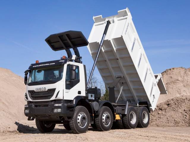 Iveco AD410T44H 8x4 Cantoni tipper with roll-over protection system.