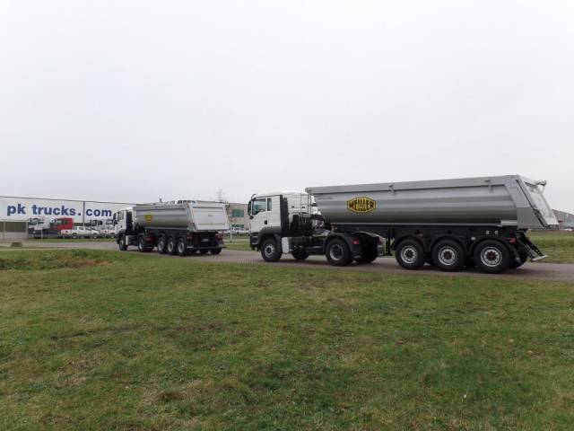 Man TGS 19.440 4x2 tractor head in combination with Meiller 3-axle tipper to Antwerp port.
