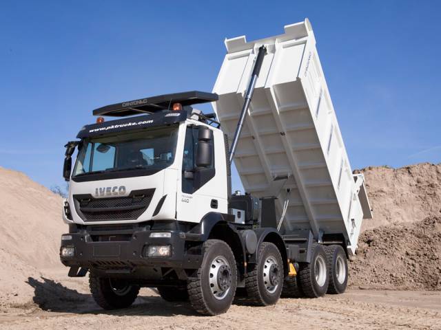 Iveco AD410T44H 8x4 Cantoni tipper with roll-over protection system.